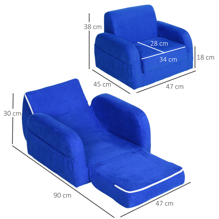 2 In 1 Kids Children Sofa Chair Bed Folding Couch Soft Flannel Foam Toddler Furniture for 3-4 years old Playroom Bedroom Living Room Blue