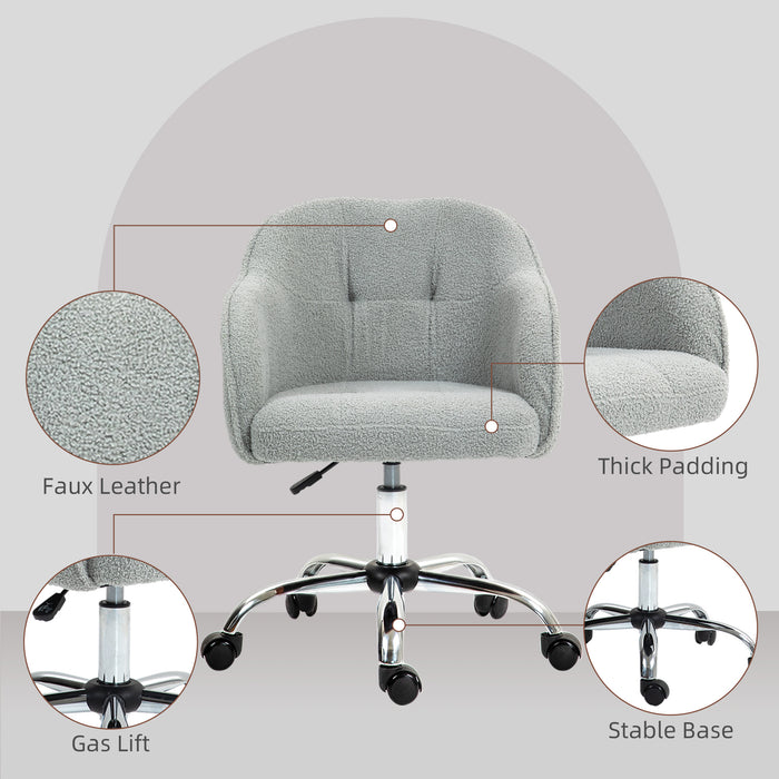 Fluffy Vanity Chair for Desk, with Height Adjustable, Wheels, Grey