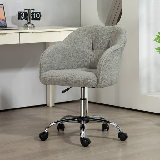 Fluffy Vanity Chair for Desk, with Height Adjustable, Wheels, Grey