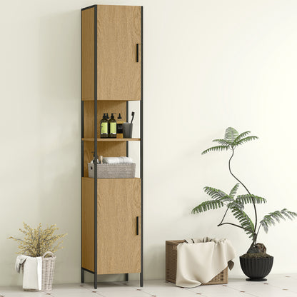 Slim Bathroom Storage Cabinet with 2 Doors Open Compartments Natural
