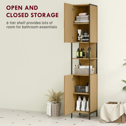 Slim Bathroom Storage Cabinet with 2 Doors Open Compartments Natural