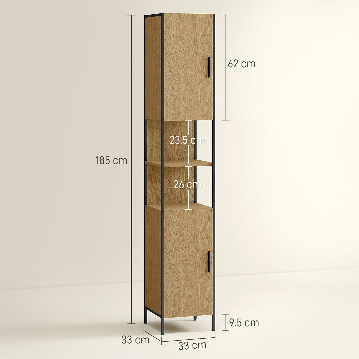 Slim Bathroom Storage Cabinet with 2 Doors Open Compartments Natural