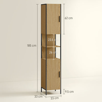 Slim Bathroom Storage Cabinet with 2 Doors Open Compartments Natural