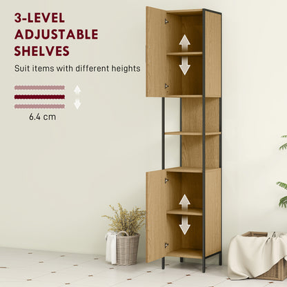 Slim Bathroom Storage Cabinet with 2 Doors Open Compartments Natural