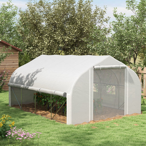 4x3m Walk-in Polytunnel Greenhouse, Zipped Roll Up Sidewalls, Tunnel Warm House Tent w/ PE Cover, Complimentary Plant Labels & Gloves