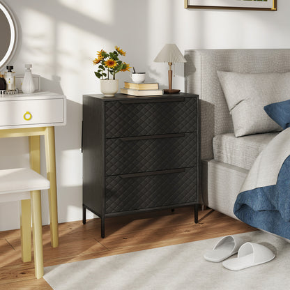 Chest of Drawers, 3 Fabric Drawer Dresser, Aluminium Handles, Black