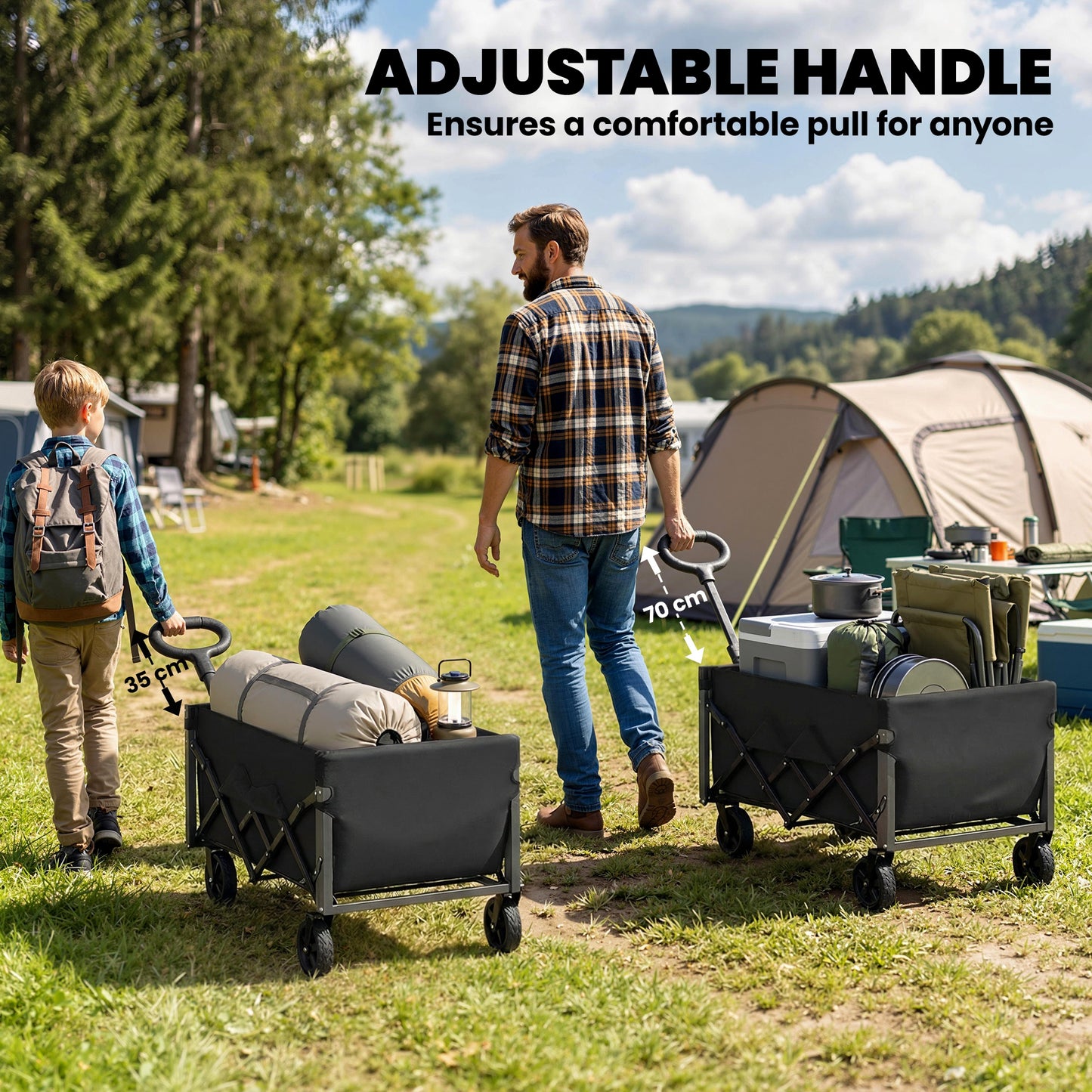 60L Festival Trolley on Wheels, Collapsible Wagon Cart, Black