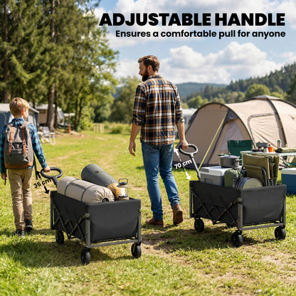 60L Festival Trolley on Wheels, Collapsible Wagon Cart, Black