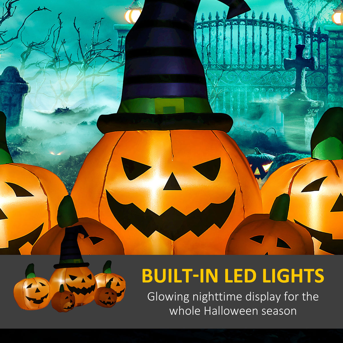 6' Inflatable Halloween Large Pumpkin in Hat w/ Four Small Pumpkin LED
