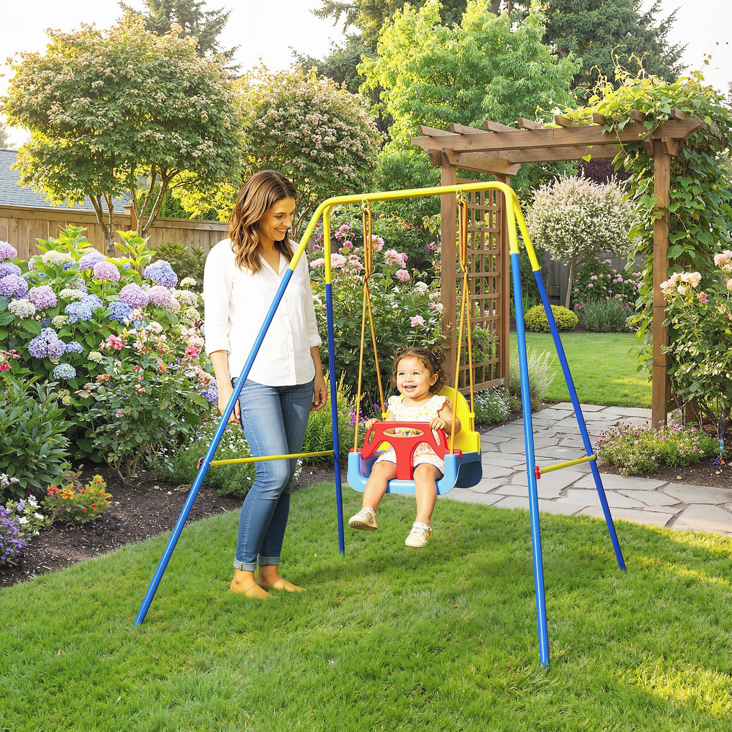 3 in 1 Toddler Swing Set, Folding Child Swing Set for Kids, Blue