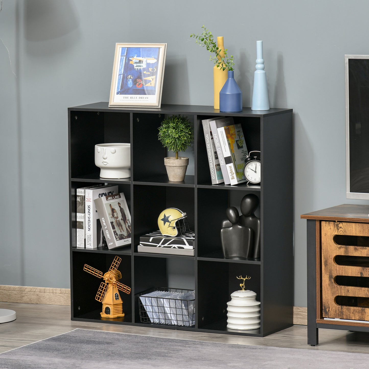 9 Cube Storage Cupboard Bookcase Bookshelf Home Office, Black
