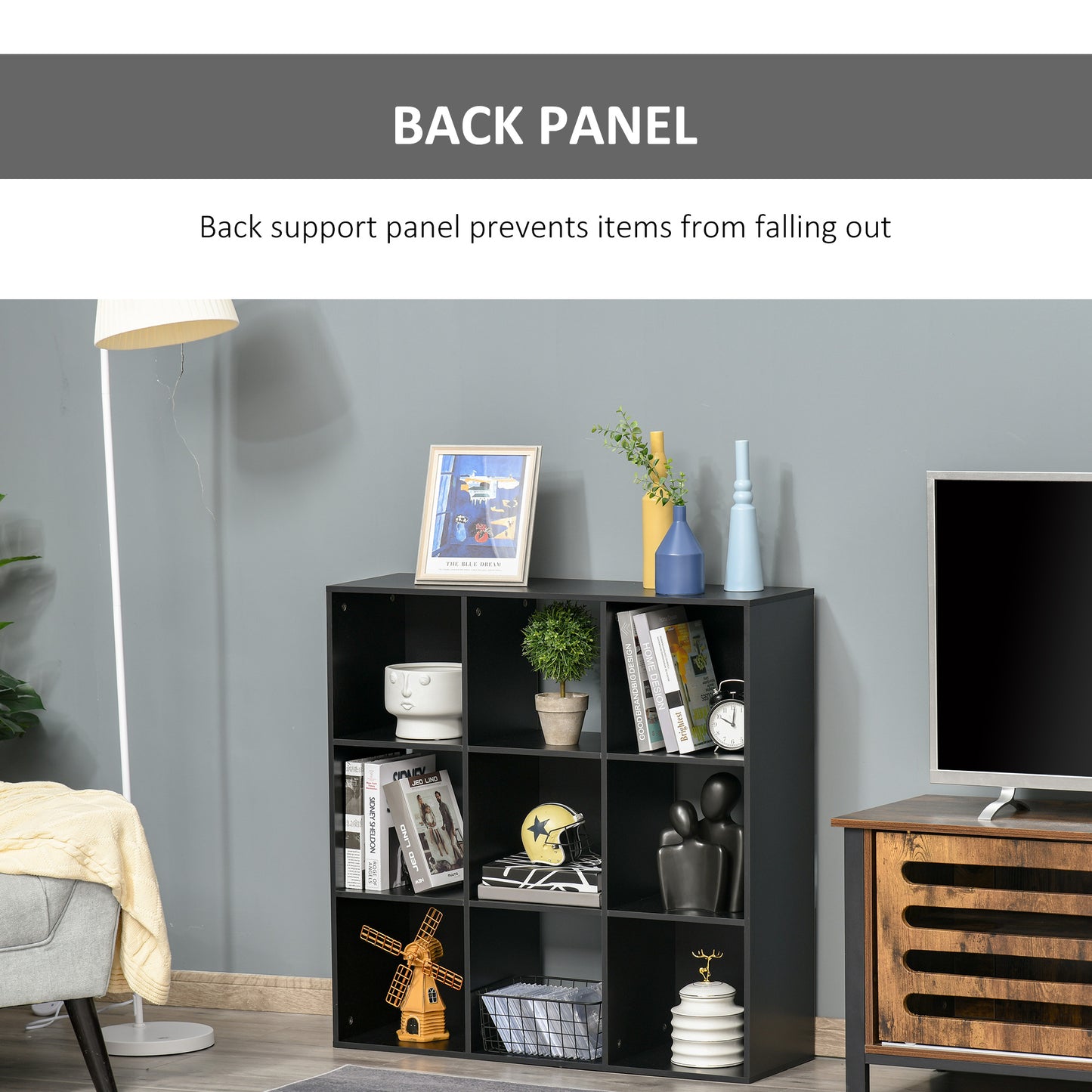 9 Cube Storage Cupboard Bookcase Bookshelf Home Office, Black