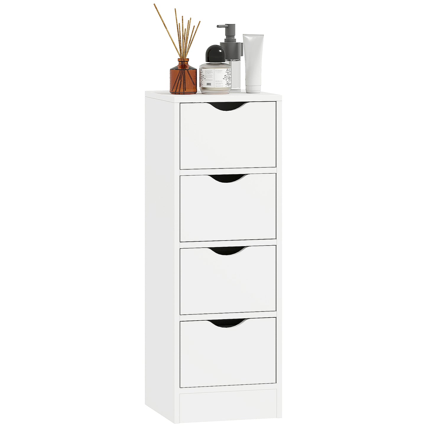 4-Drawer Bathroom Cabinet, Freestanding Narrow Cabinet, White
