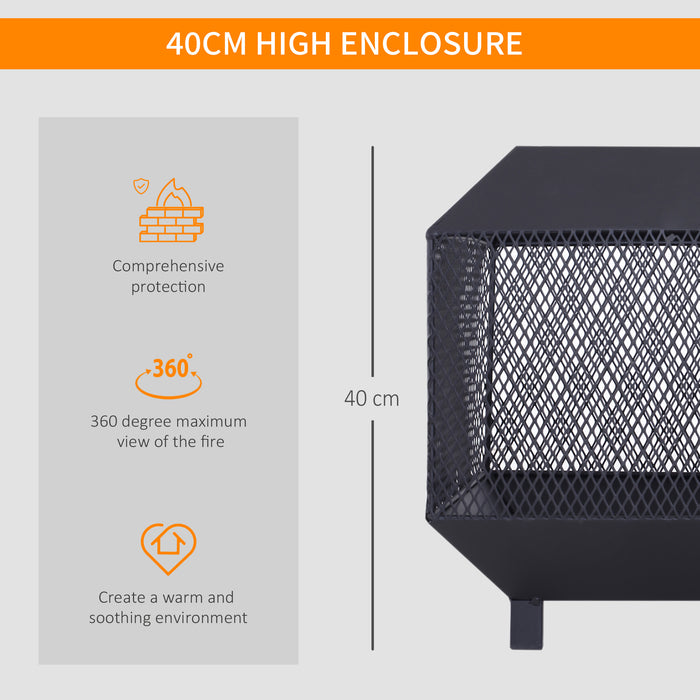 Metal Square Fire Pit Outdoor Mesh Firepit Brazier w/ Lid, Log Grate, Poker for Backyard, Camping, Wood Burning Stove, 44 x 44 x 40cm, Black