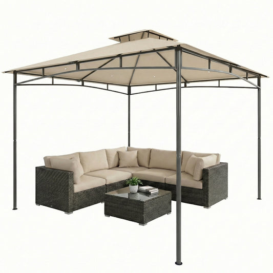 Outsunny 3 x 3 m Gazebo, Outdoor Gazebo Canopy with 2-Tier Roof, Khaki