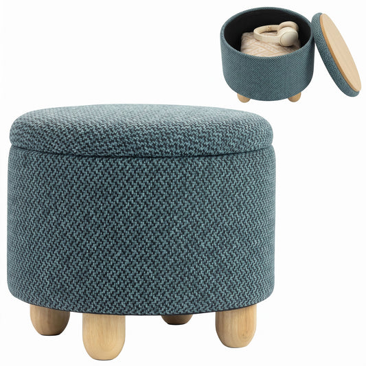 Round Storage Ottoman with Reversible Lid, Dark Blue
