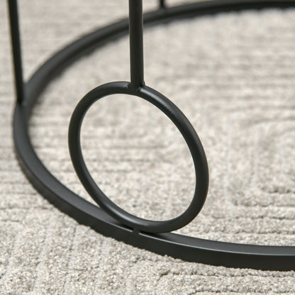 Set of 2 Nesting Coffee Table, Side Tables with Glass Top, Black