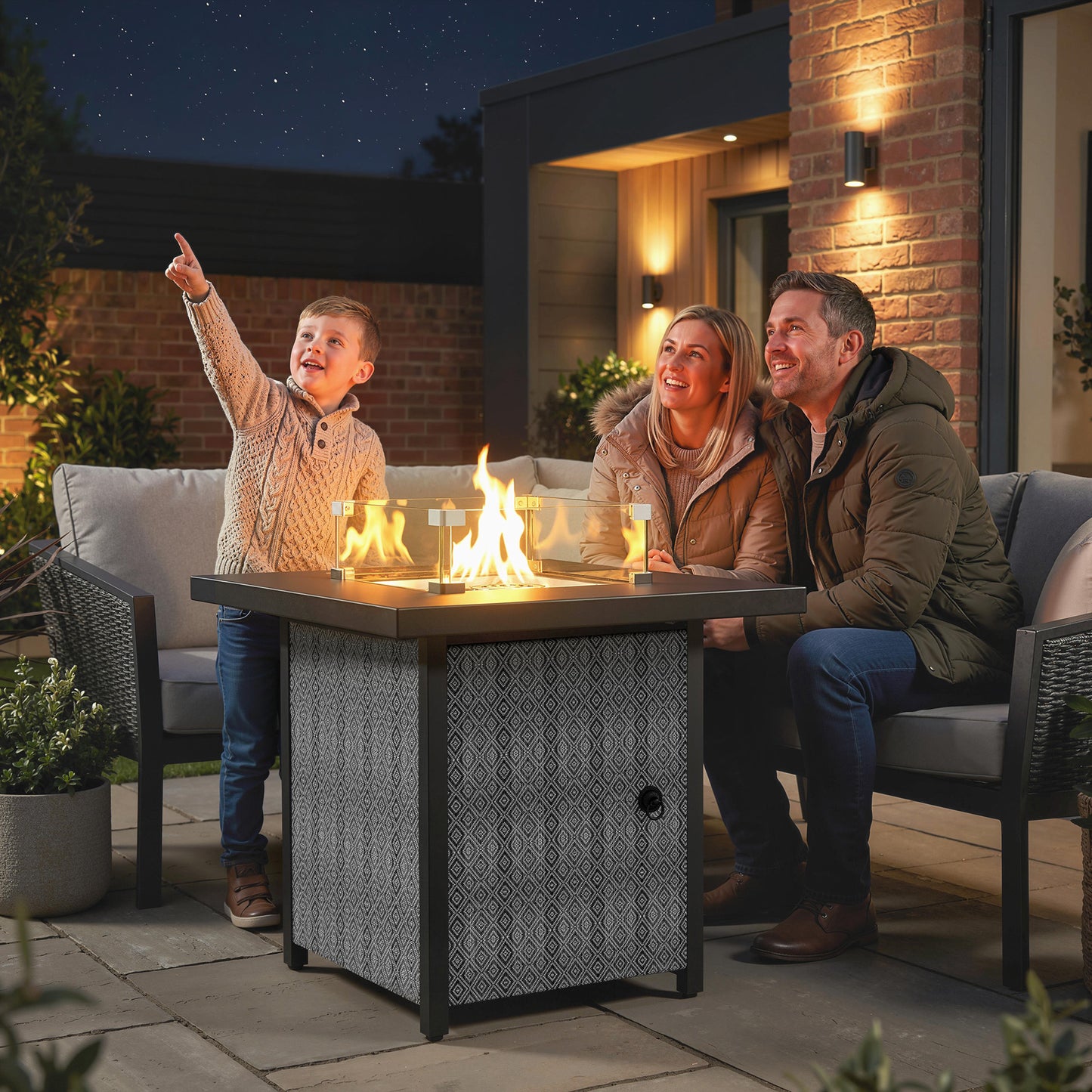 Propane Gas Fire Pit Table for Garden, 11.7 KW Smokeless Firepit