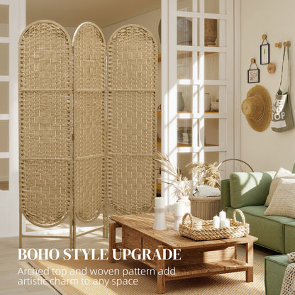 3-Panel Folding Freestanding Privacy Screen, Natural Wood Finish