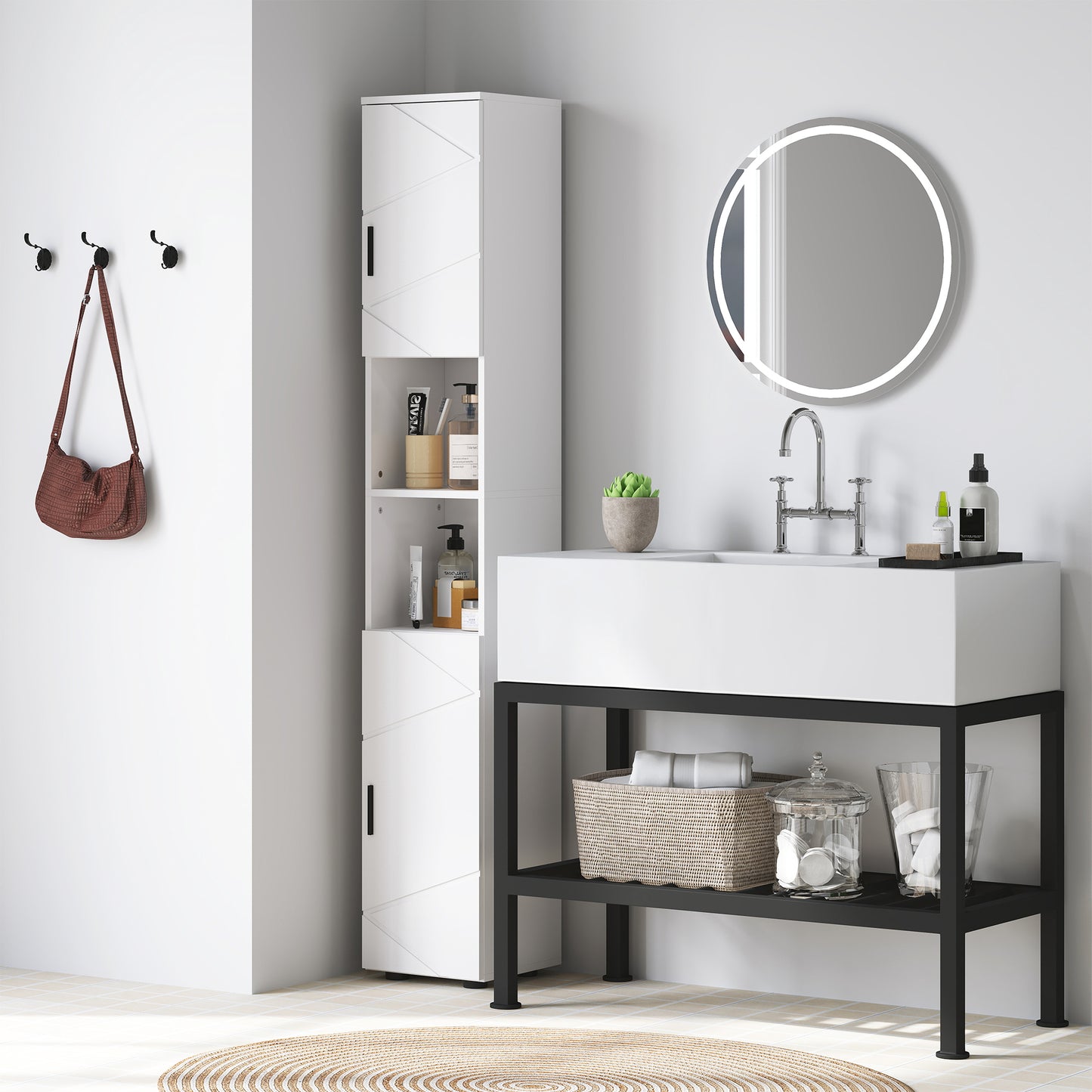 Tall Bathroom Storage Cabinet, Slim Bathroom Cabinet with Soft Close