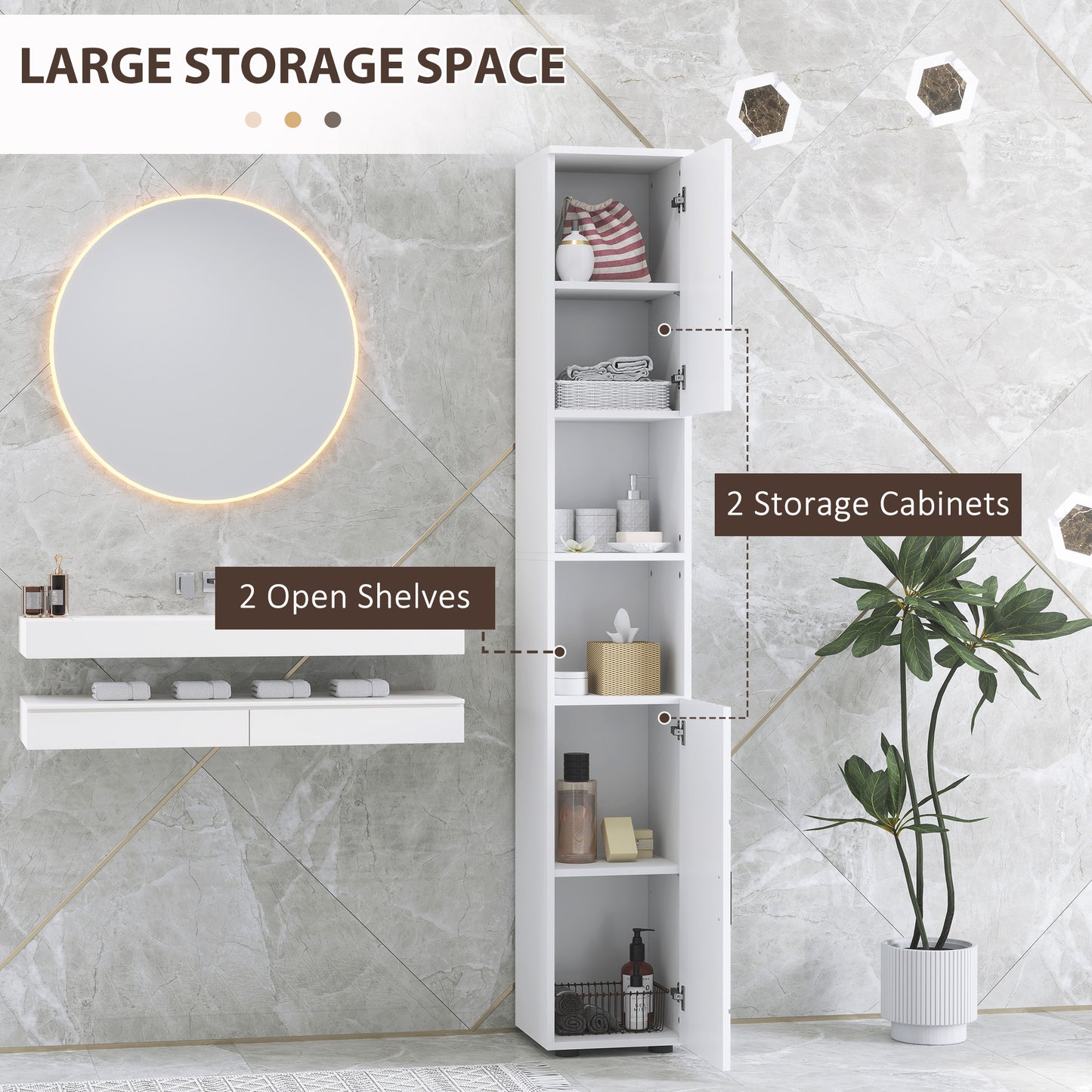 Tall Bathroom Storage Cabinet, Slim Bathroom Cabinet with Soft Close