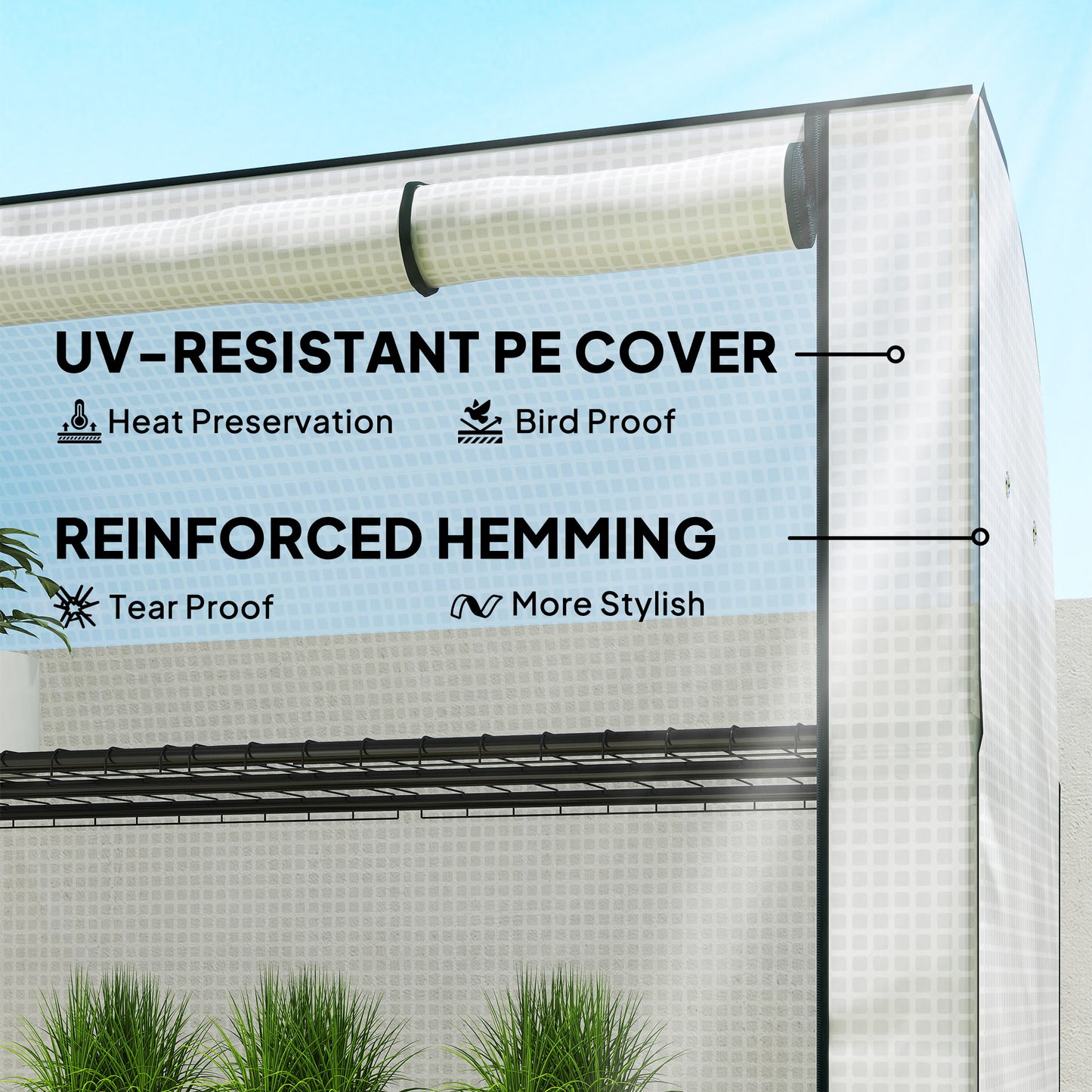 Mini Greenhouse Indoor Outdoor Green House with PE Cover, White