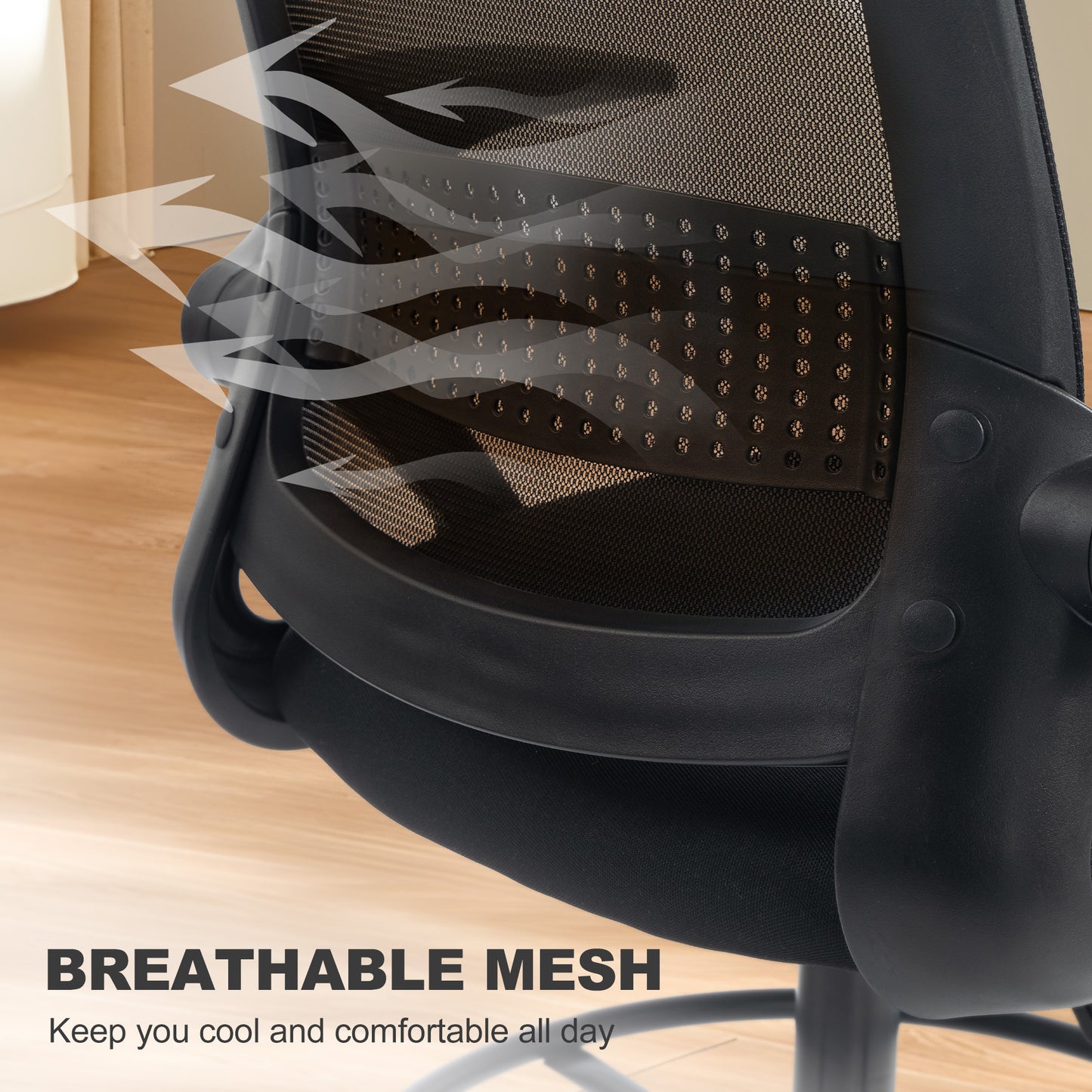 Mesh Painting Chair, Rolling Desk Chair with Flip-up Armrests, Black