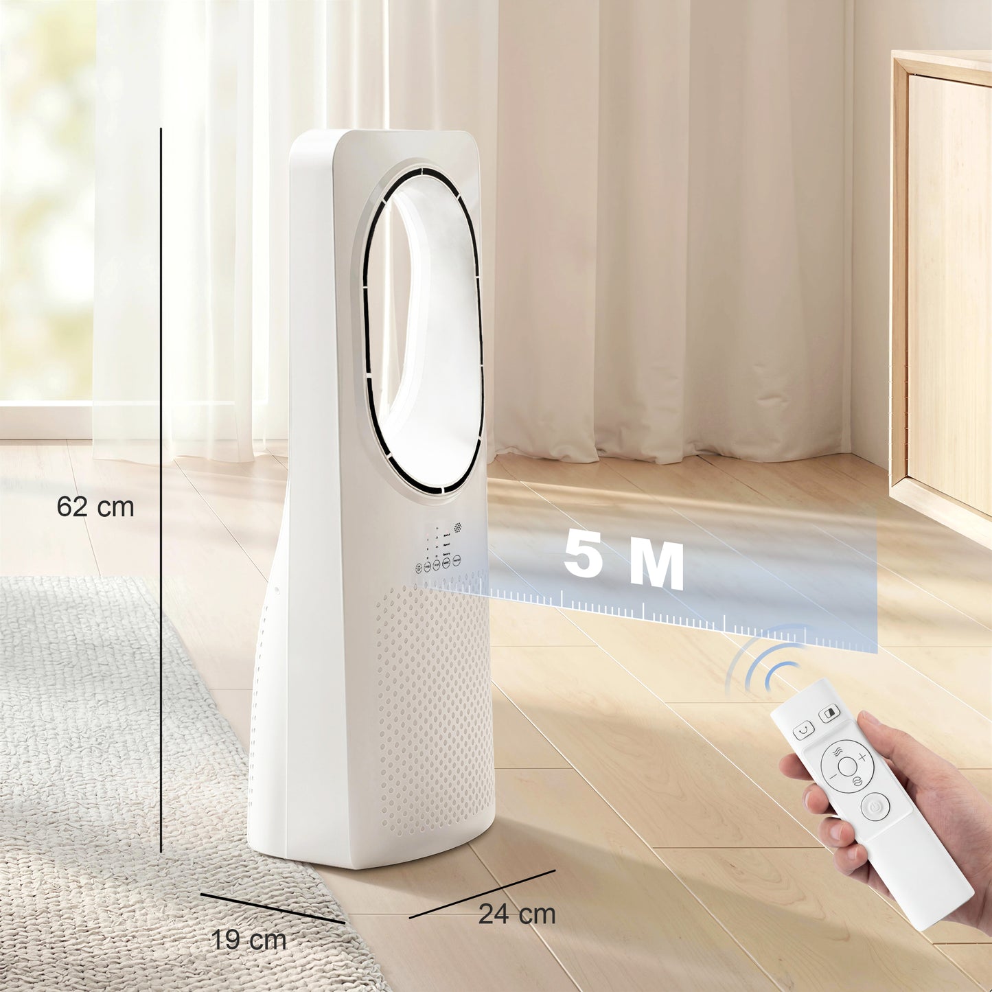 Bladeless Tower Fan with Oscillating, 3 Speeds, 3 Modes, 15H Timer