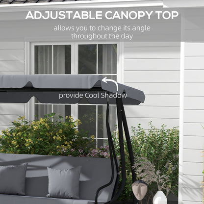 2-in-1 Garden Swing Chair for 3 Person w/ Adjustable Canopy Grey