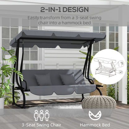 2-in-1 Garden Swing Chair for 3 Person w/ Adjustable Canopy Grey