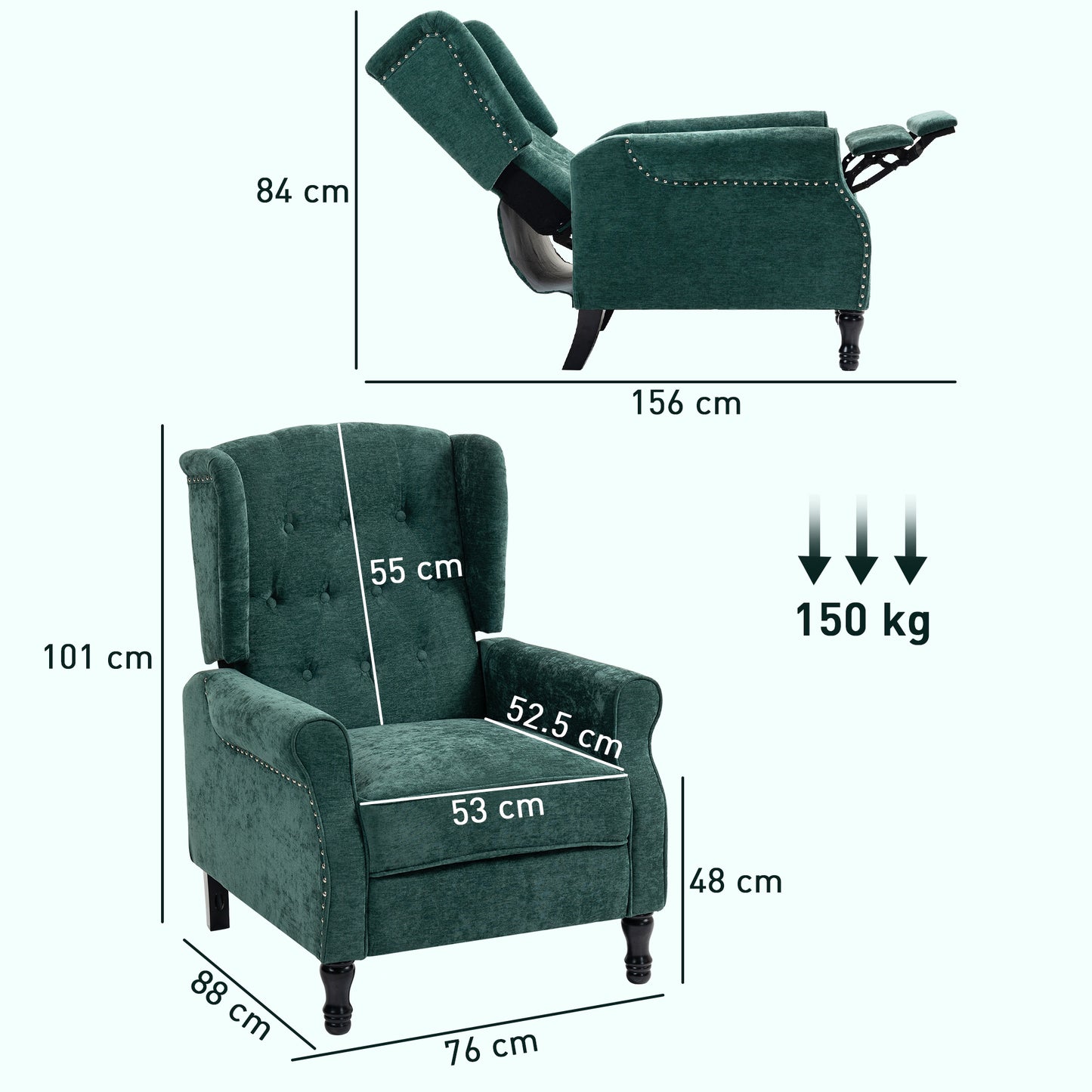 Manual Reclining Armchair Recliner with Footrest Dark Green