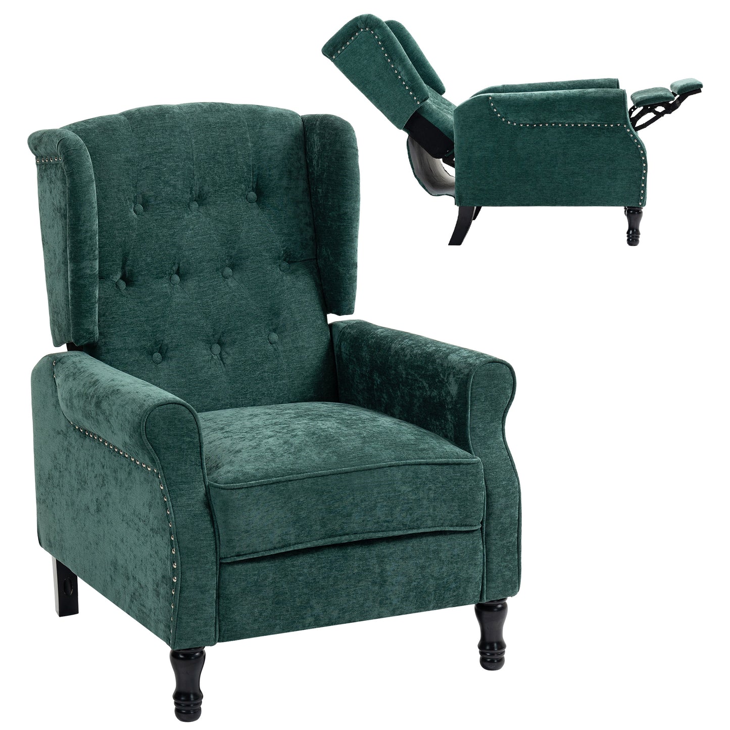 Manual Reclining Armchair Recliner with Footrest Dark Green