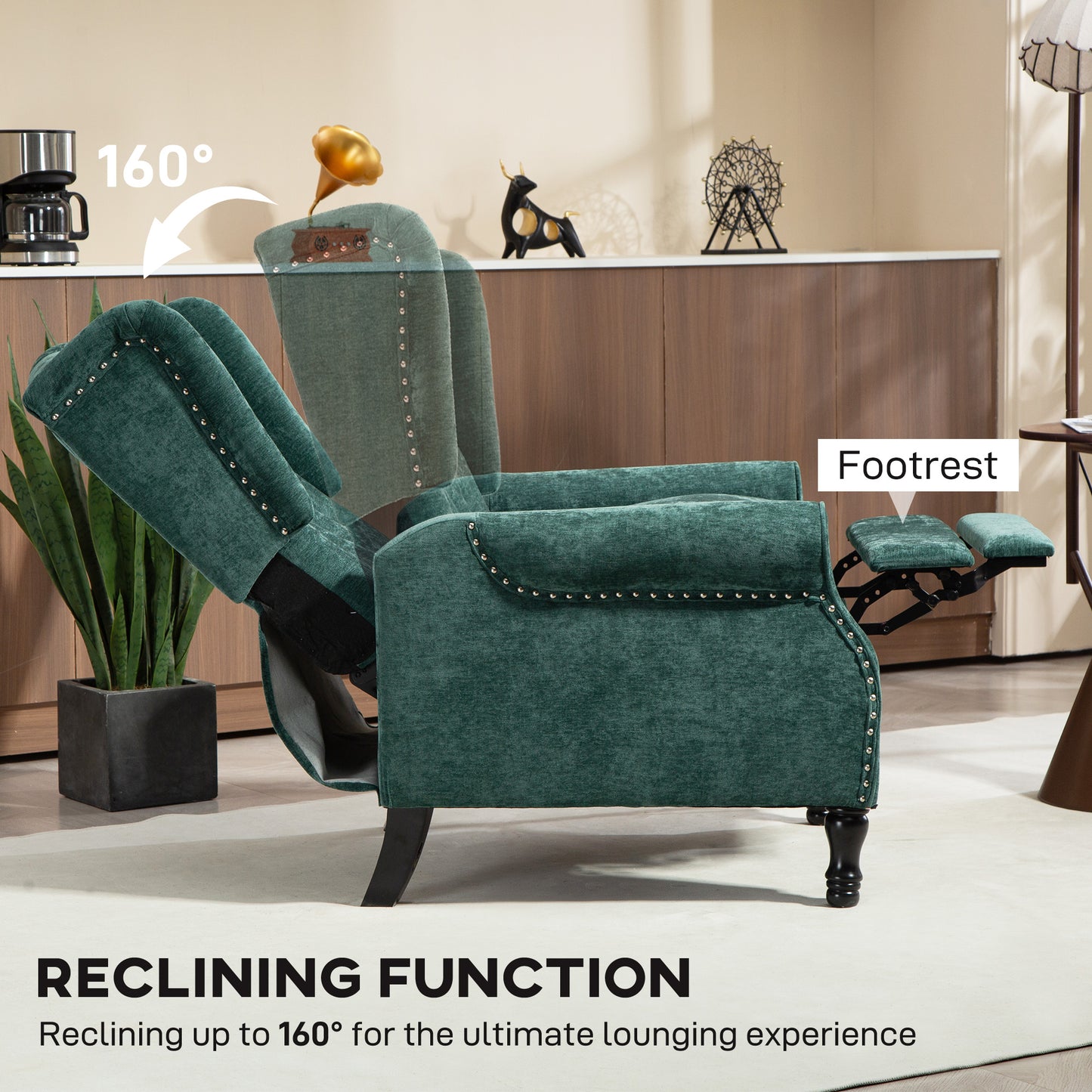 Manual Reclining Armchair Recliner with Footrest Dark Green