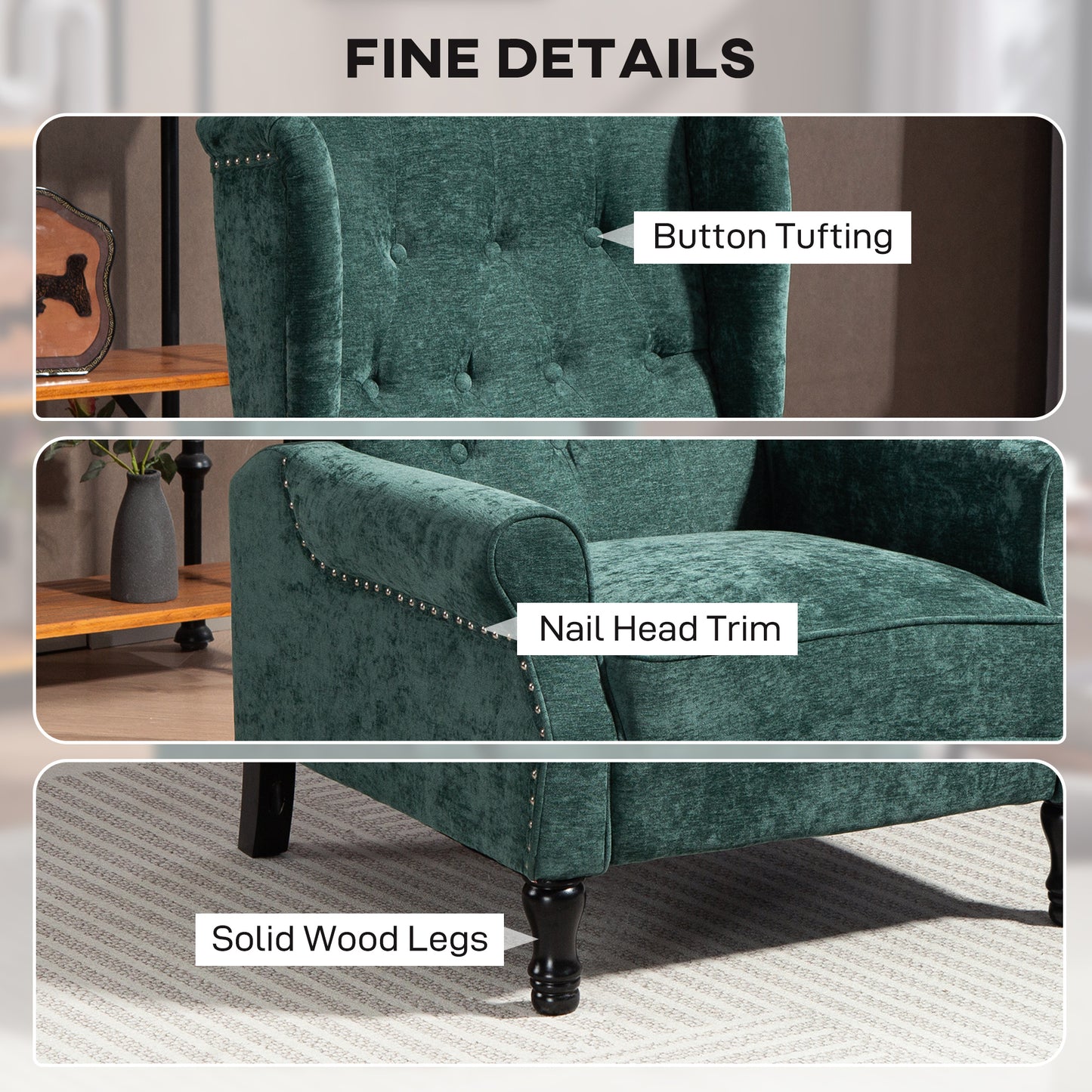 Manual Reclining Armchair Recliner with Footrest Dark Green