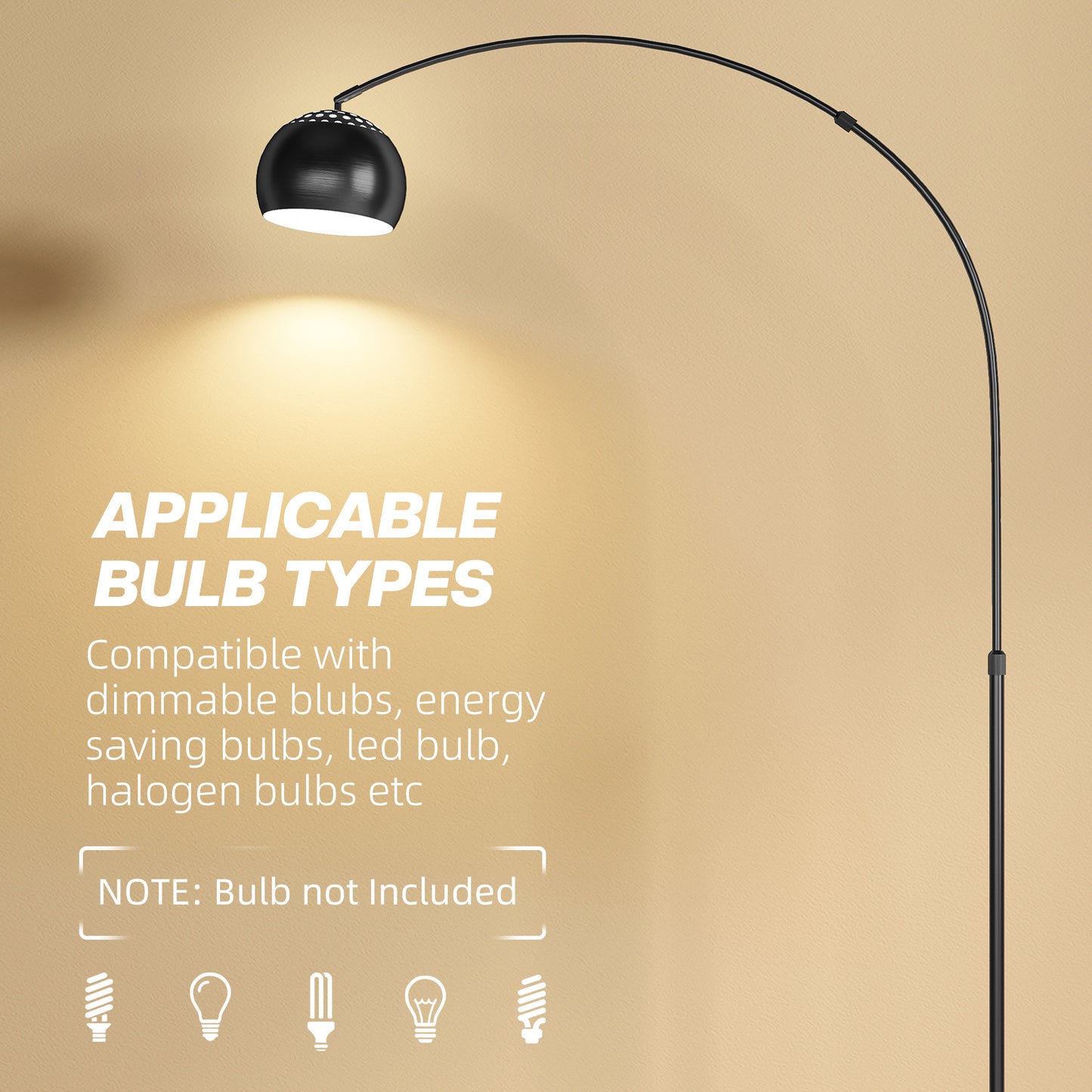 Arc Floor Lamp for Living Room, Free Standing Tall Lamp, Black
