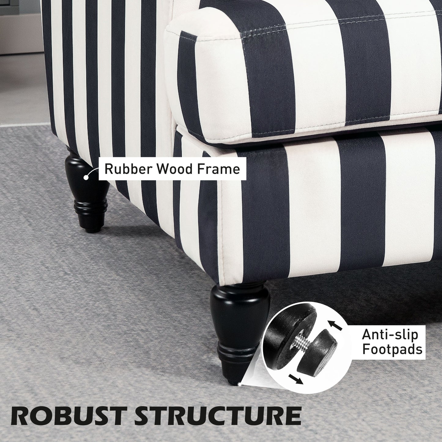 Cuddle Chair with Stripe, Armchair for Living Room, Black and White