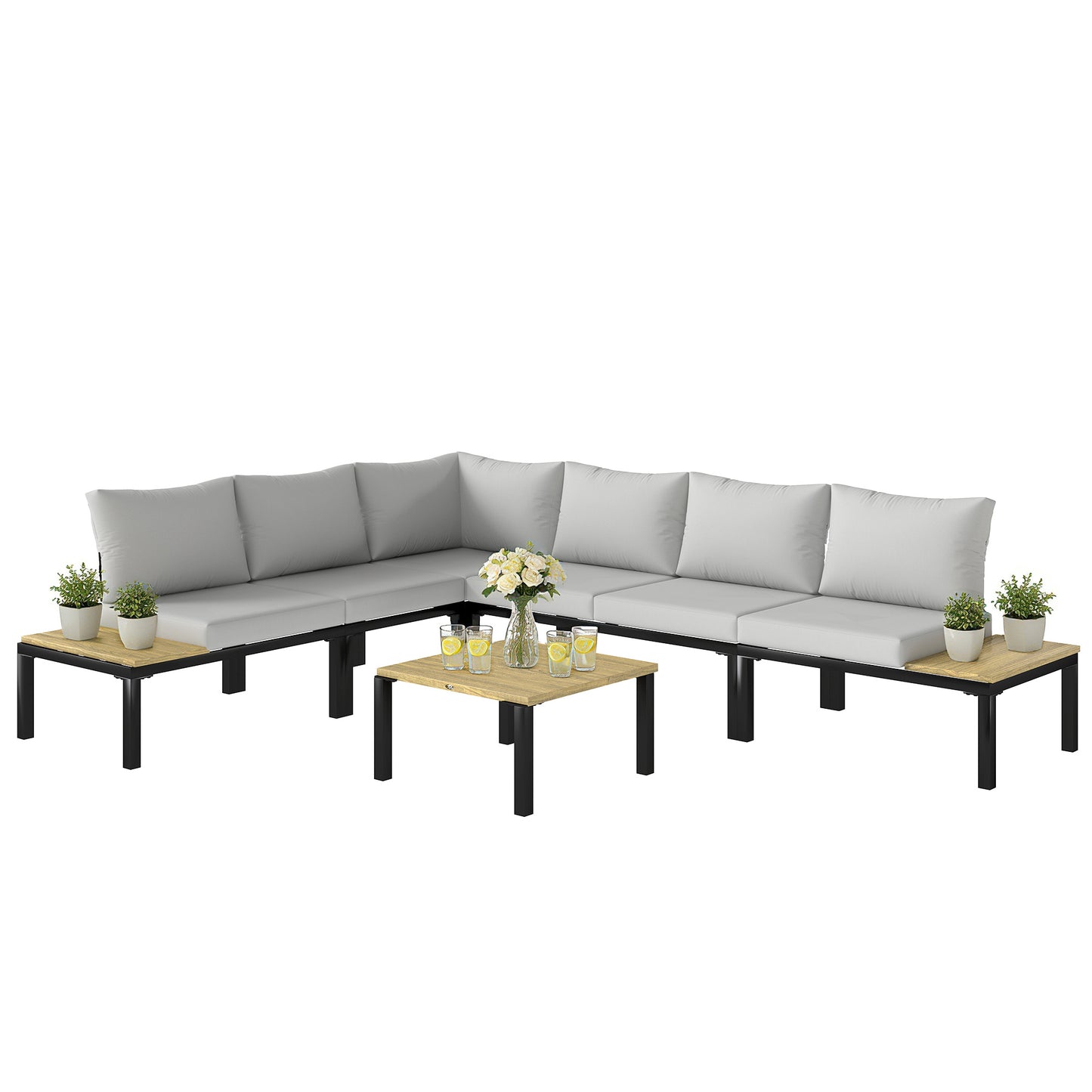 Garden Furniture Set, 6 Piece Corner Sofa Set with Coffee Table