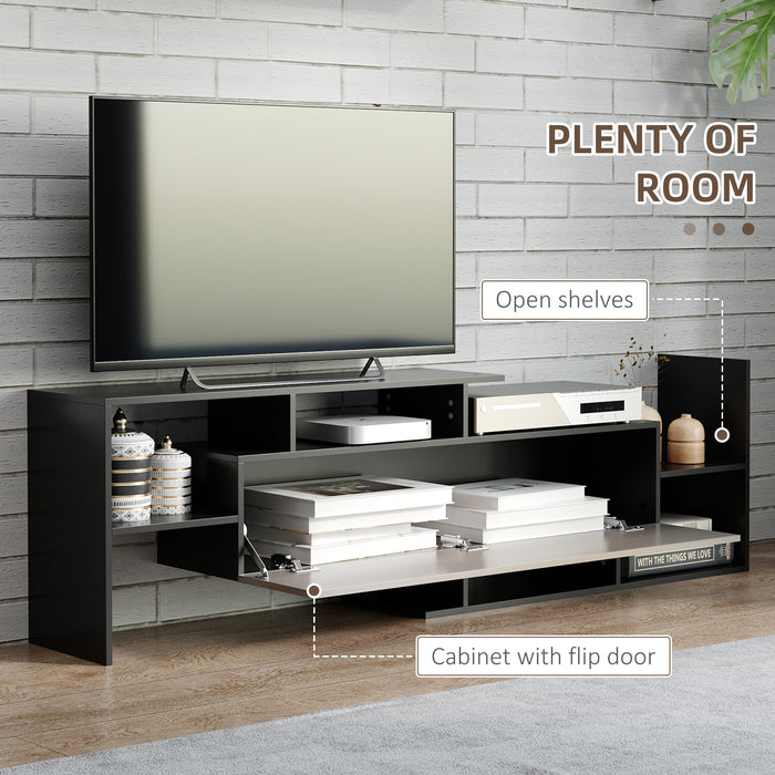 Modern TV Cabinet with Wall Shelf, TV Unit with Storage Shelf and Cabinet, for Wall-Mounted 65" TVs, Living Room Bedroom, Black and Brown