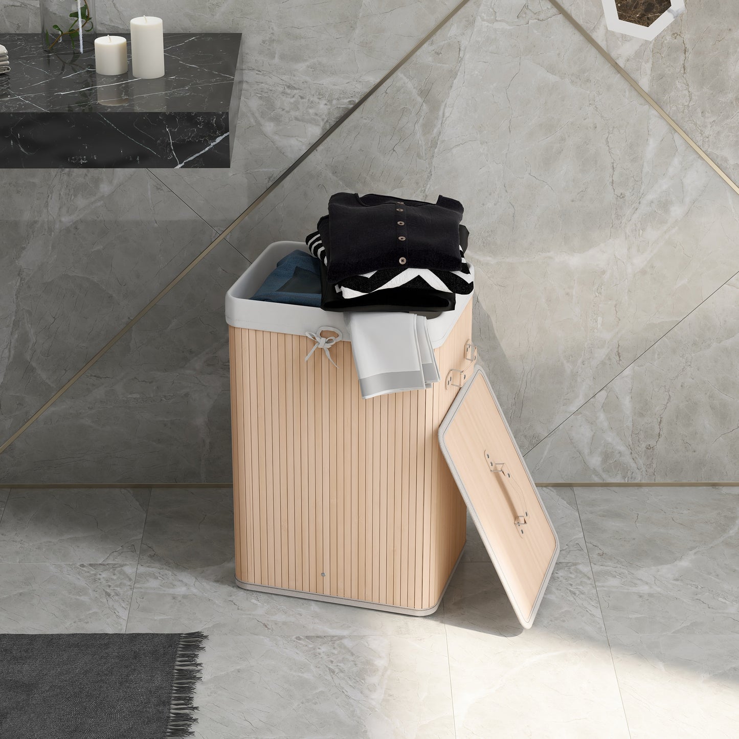 Bamboo Laundry Hamper 70L w/ Lid & Removable Liner, Natural