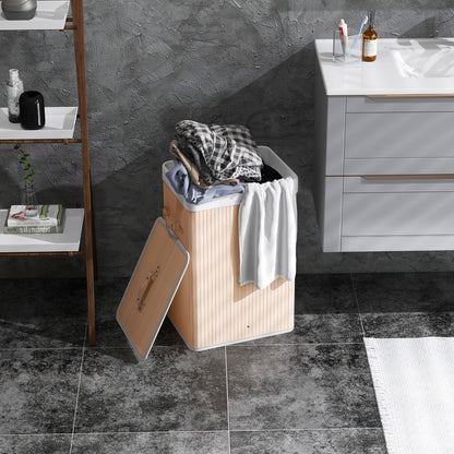 Bamboo Laundry Hamper 70L w/ Lid & Removable Liner, Natural