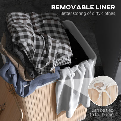 Bamboo Laundry Hamper 70L w/ Lid & Removable Liner, Natural