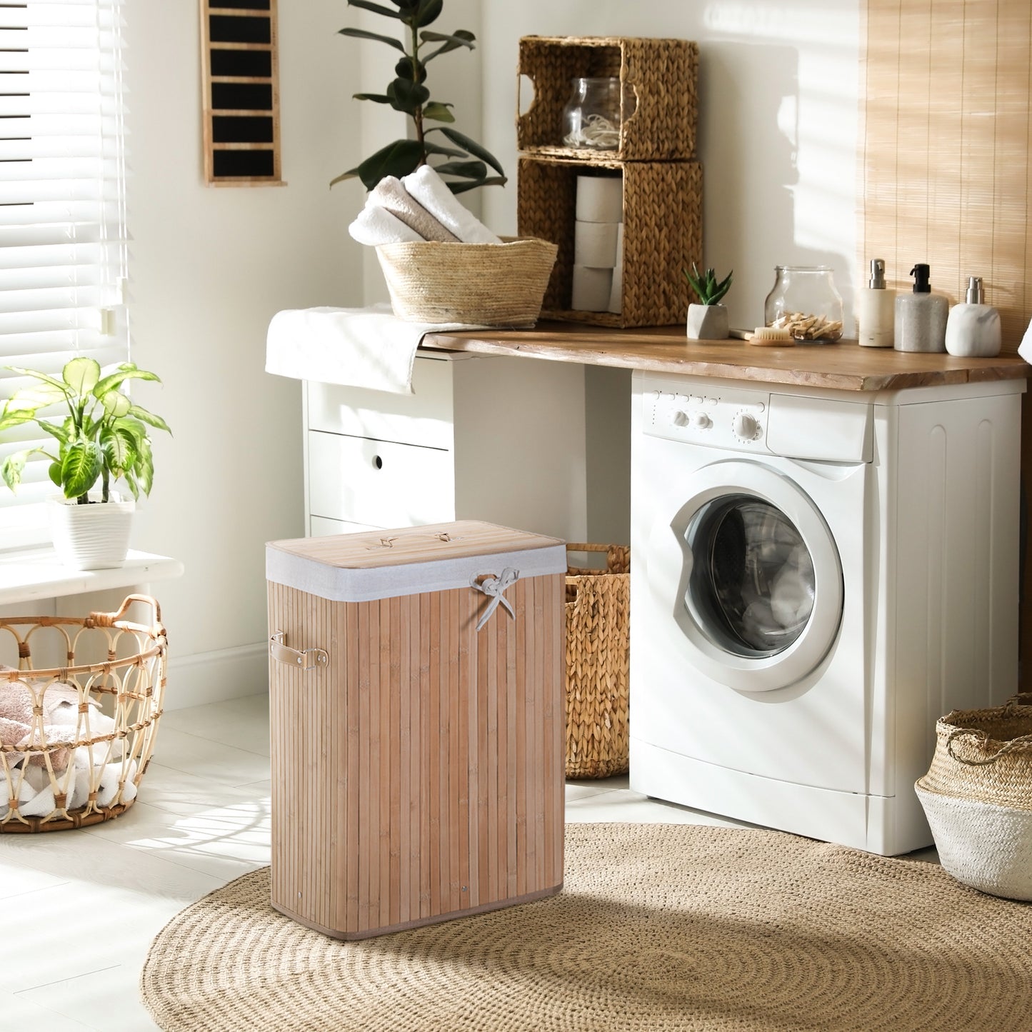 Bamboo Laundry Hamper 70L w/ Lid & Removable Liner, Natural