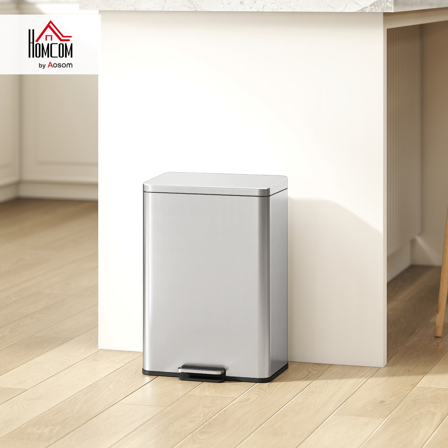 Pedal Bin with Soft-Close Lid, 20L Stainless Steel Kitchen Bin Silver