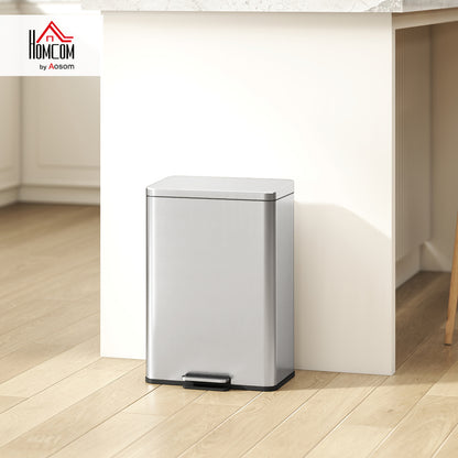 Pedal Bin with Soft-Close Lid, 20L Stainless Steel Kitchen Bin Silver