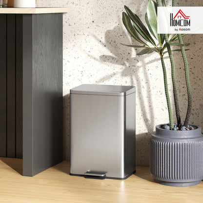 Pedal Bin with Soft-Close Lid, 20L Stainless Steel Kitchen Bin Silver