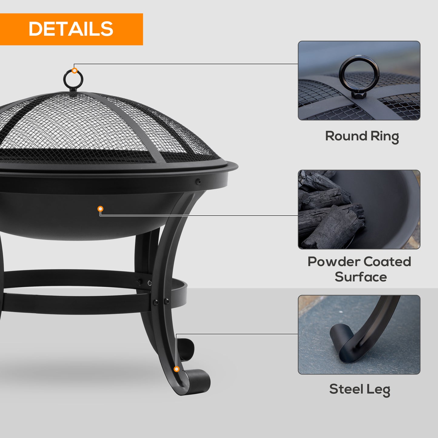 Outdoor Fire Pit, Wood Burner with Screen and Poker, Black