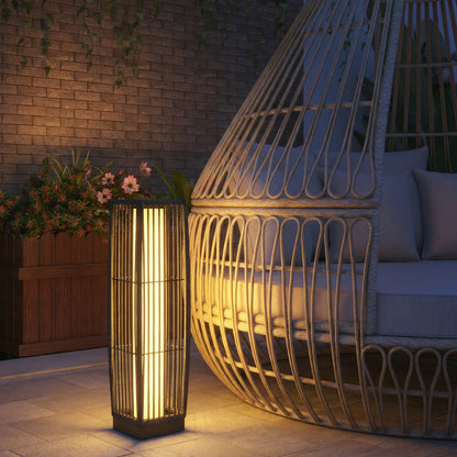 Solar Rattan Floor Lamp Auto On/Off Garden Lantern, Dark Grey