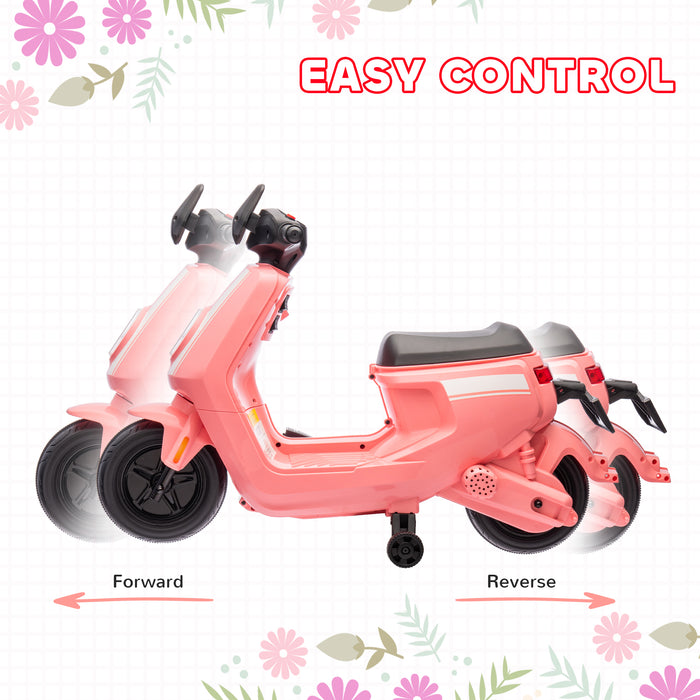 6V Kids Electric Motorbike with Headlight and Music - Pink