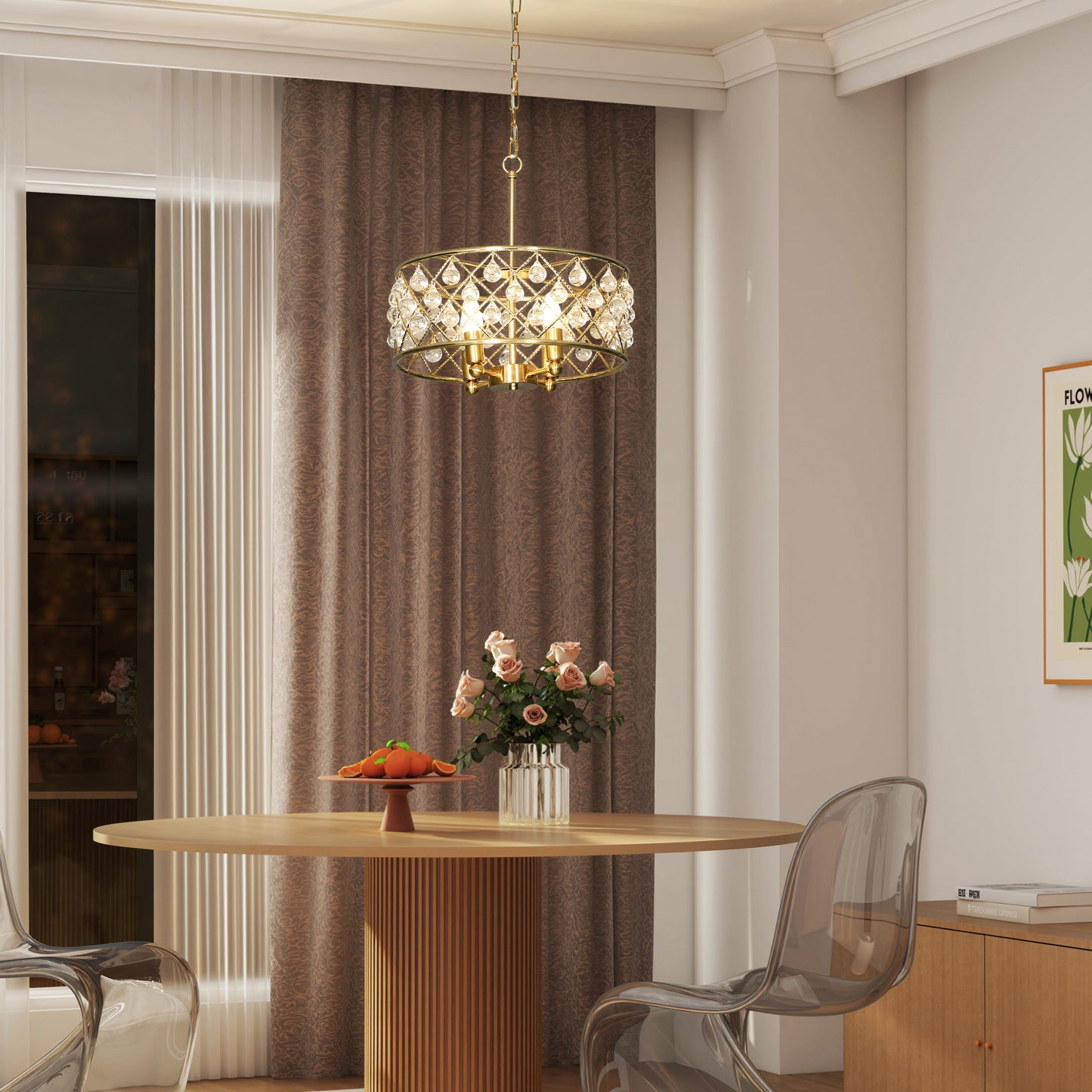 Ceiling Light with Adjustable Height, Modern Crystal Chandelier
