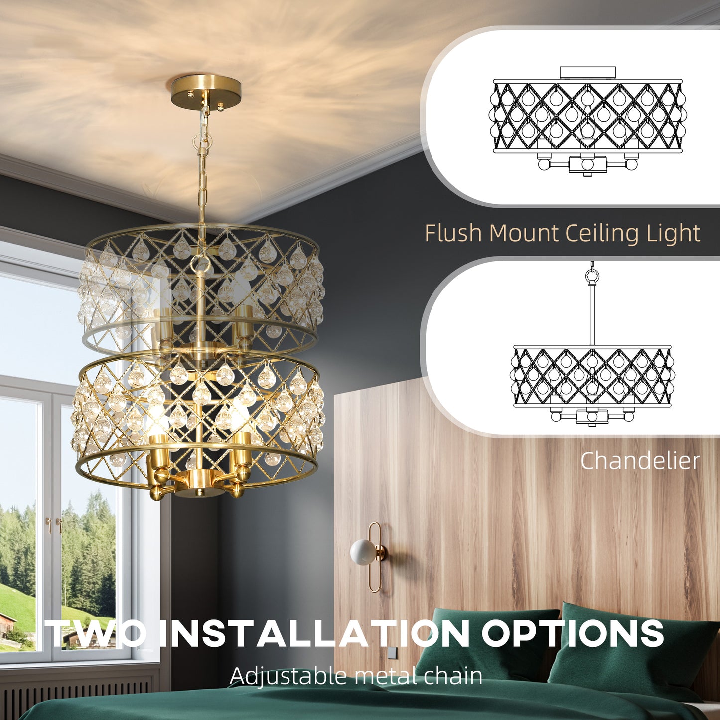 Ceiling Light with Adjustable Height, Modern Crystal Chandelier